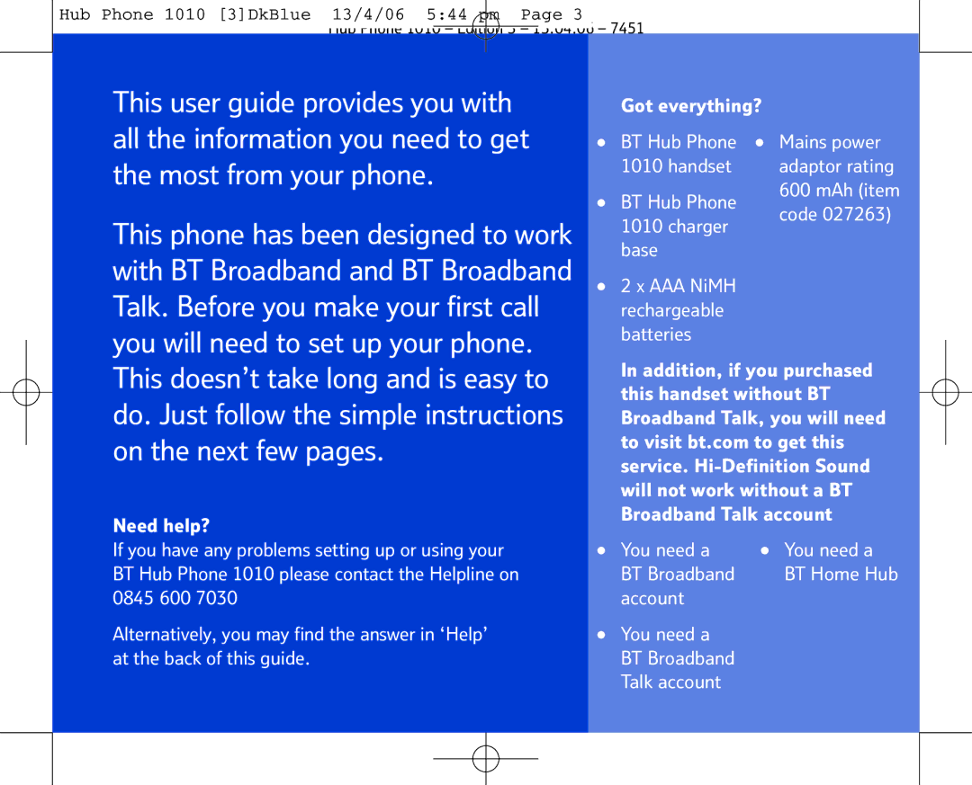 BT Hub Phone 1010 manual BT Hub Phone 