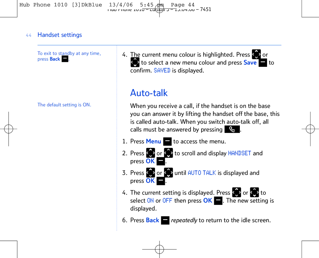 BT Hub Phone 1010 manual Auto-talk 