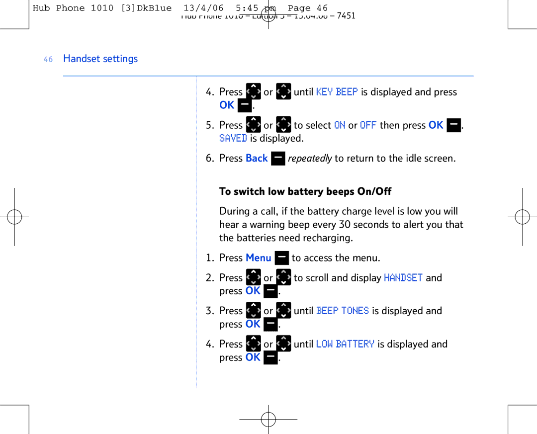 BT Hub Phone 1010 manual Handset settings 