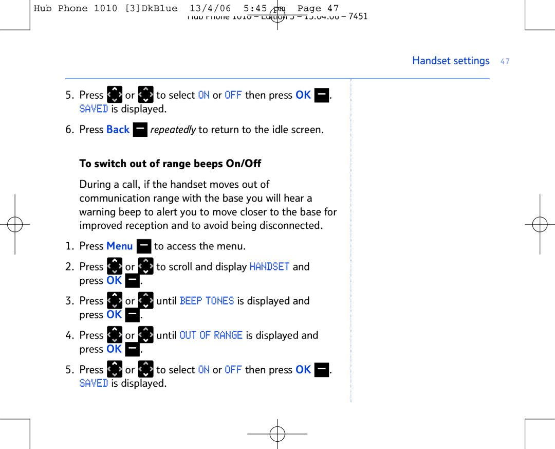 BT Hub Phone 1010 manual Handset settings 