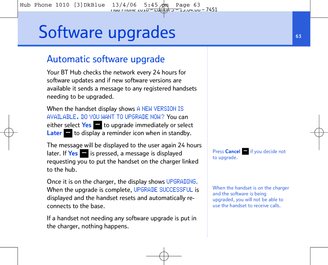 BT Hub Phone 1010 manual Software upgrades, Automatic software upgrade 