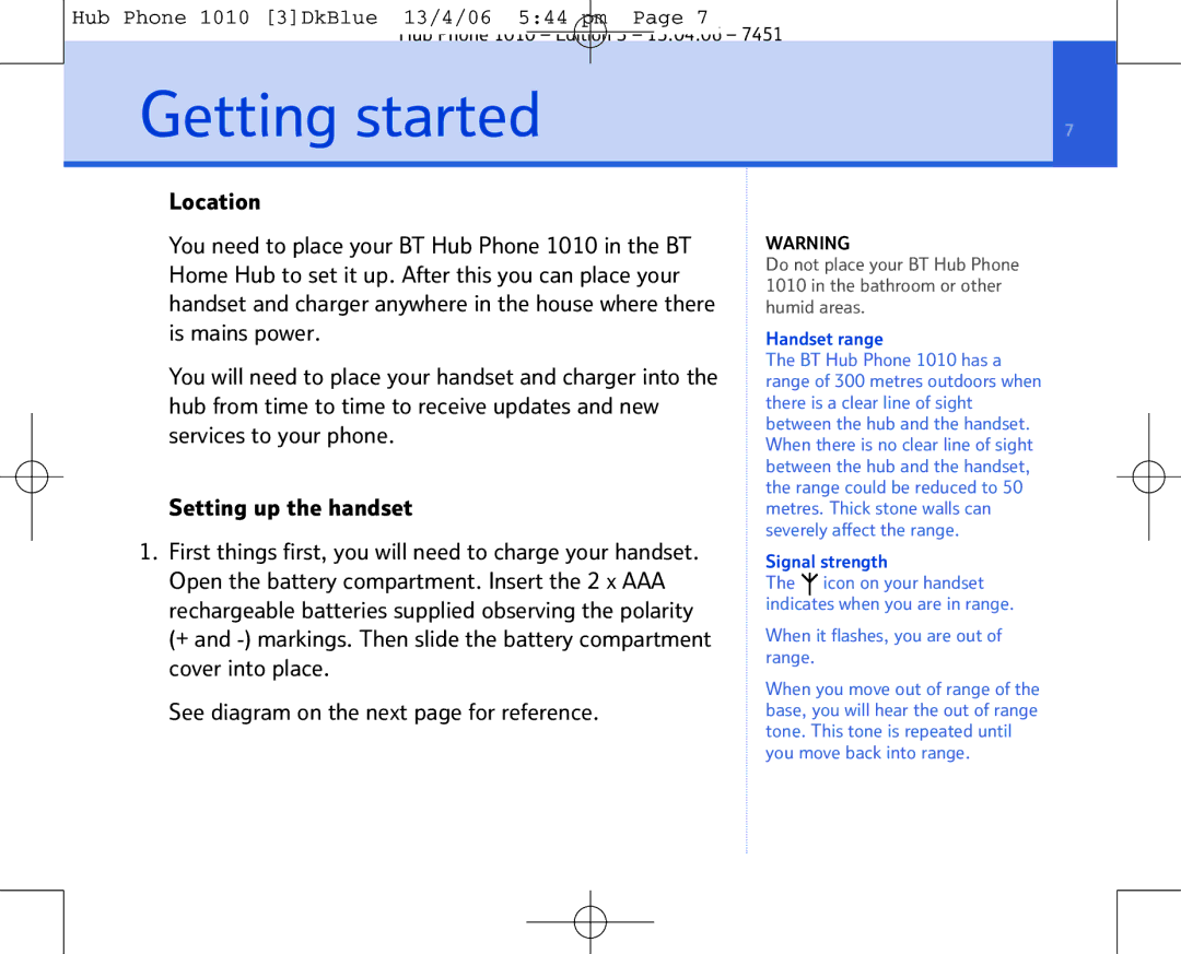 BT Hub Phone 1010 manual Getting started 