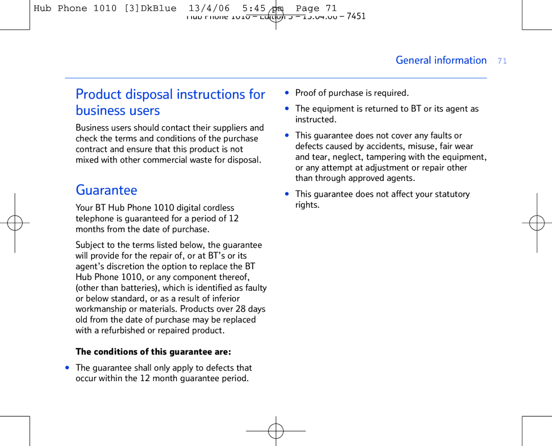 BT Hub Phone 1010 manual Business users 