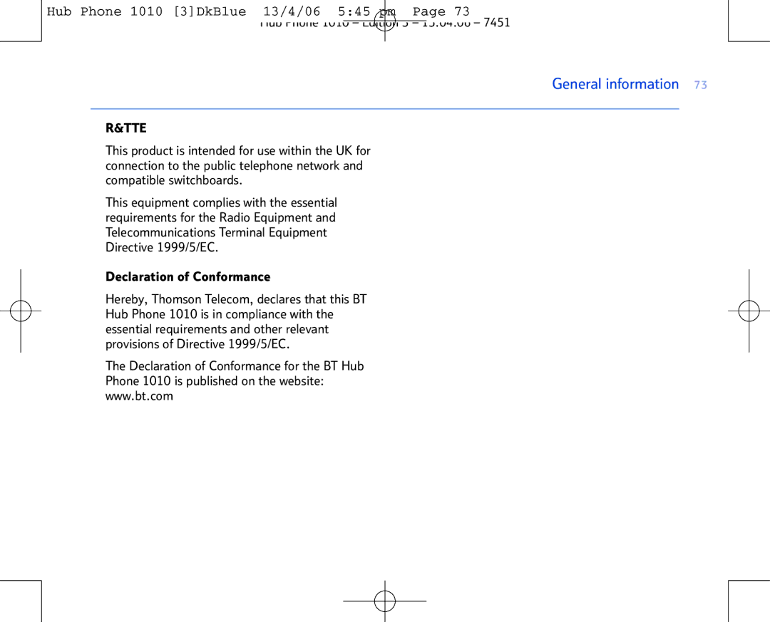 BT Hub Phone 1010 manual Tte 