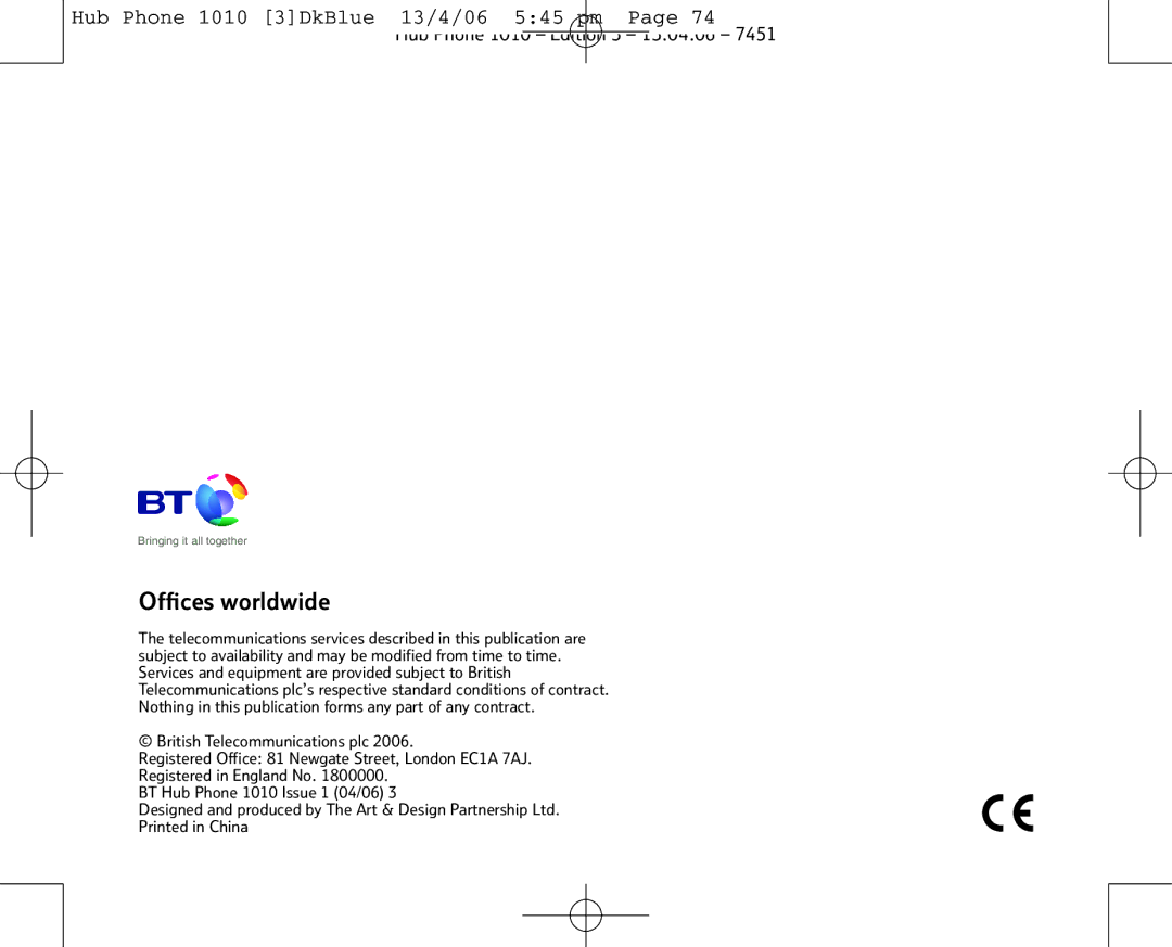 BT Hub Phone 1010 manual Ofﬁces worldwide 