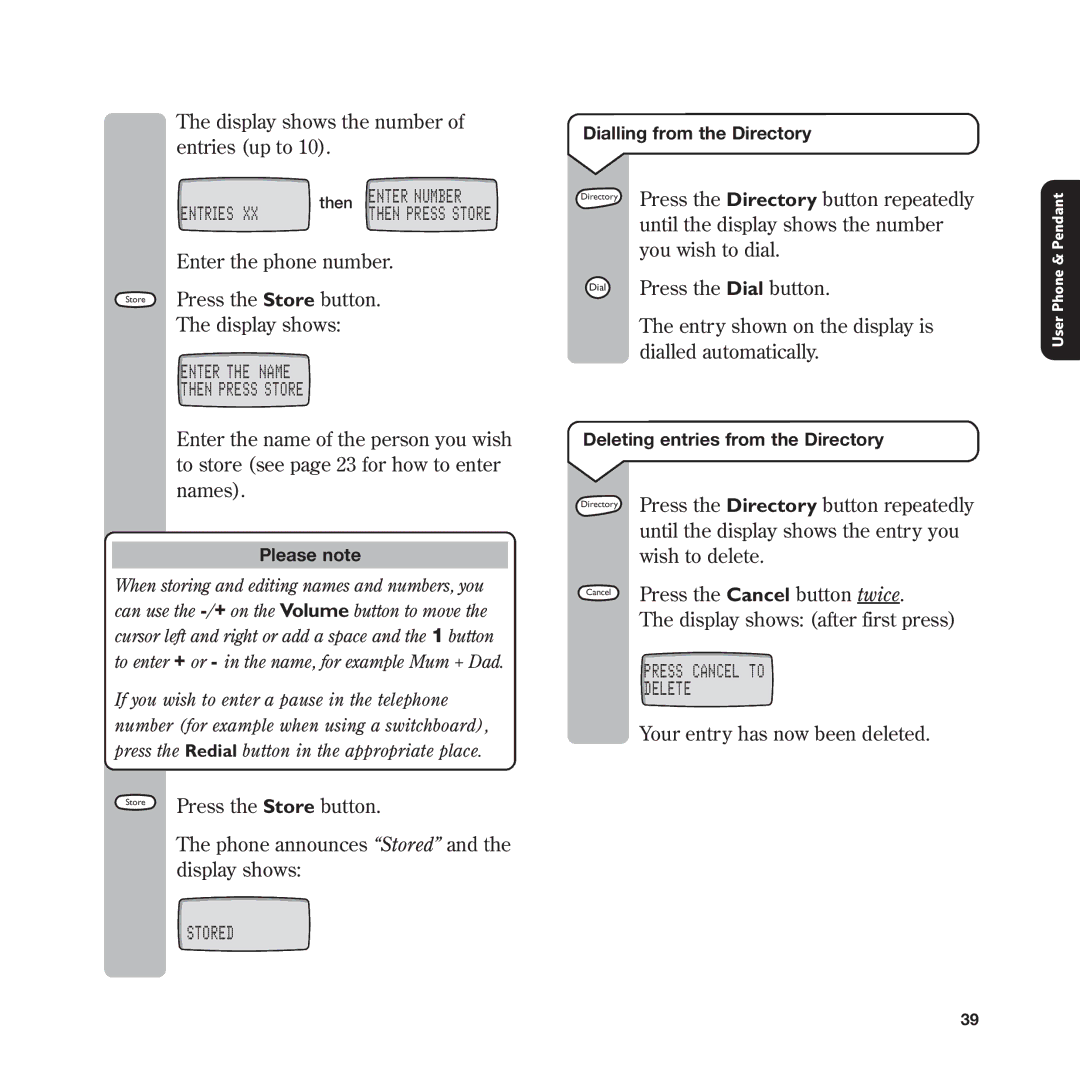 BT In Touch 2000 manual Display shows the number of entries up to 