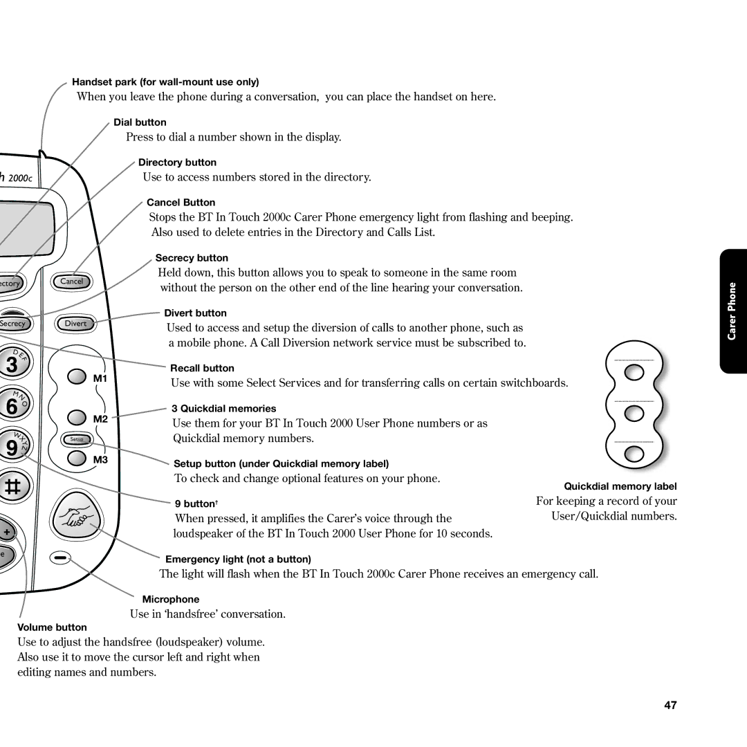 BT In Touch 2000 manual Press to dial a number shown in the display 