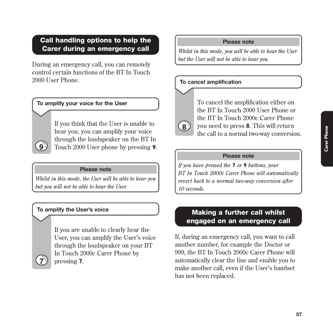 BT In Touch 2000 manual Making a further call whilst Engaged on an emergency call 