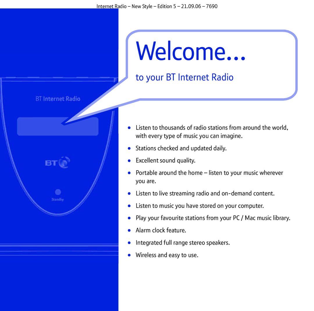 BT Internet Radio manual Welcome… 