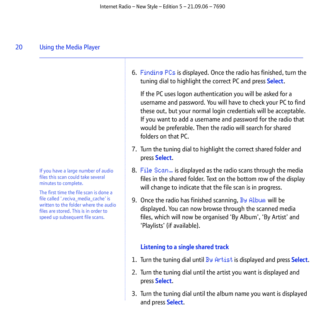 BT Internet Radio manual Using the Media Player, Listening to a single shared track 