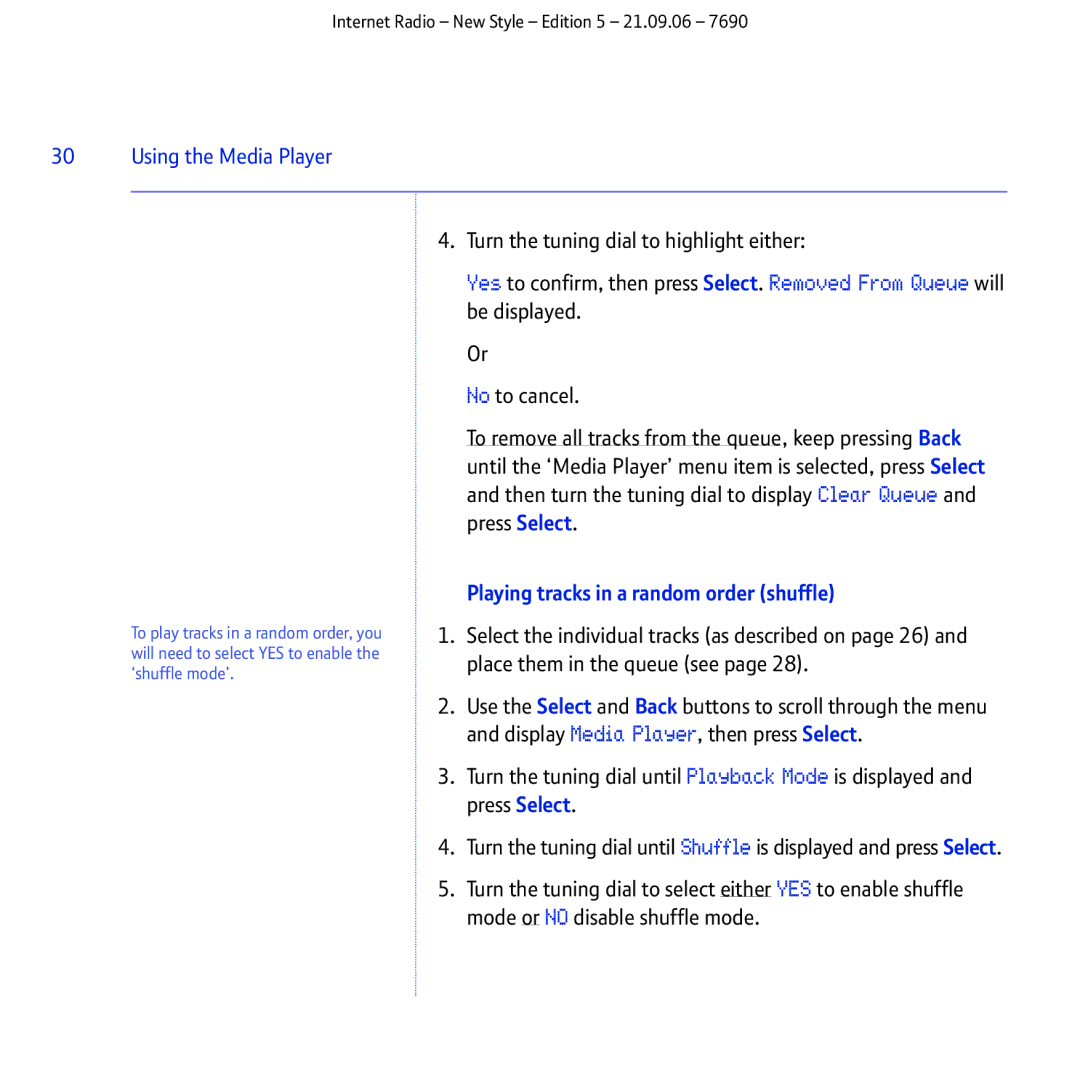 BT Internet Radio manual Playing tracks in a random order shuffle 