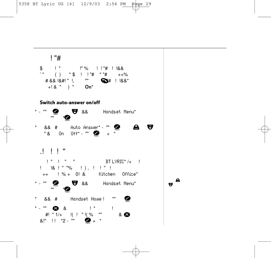 BT LYRIC 1100, LYRIC 1100 TWIN, BT Lyric 1100 manual Auto-answer, Name a handset, Last character. Press to confirm 