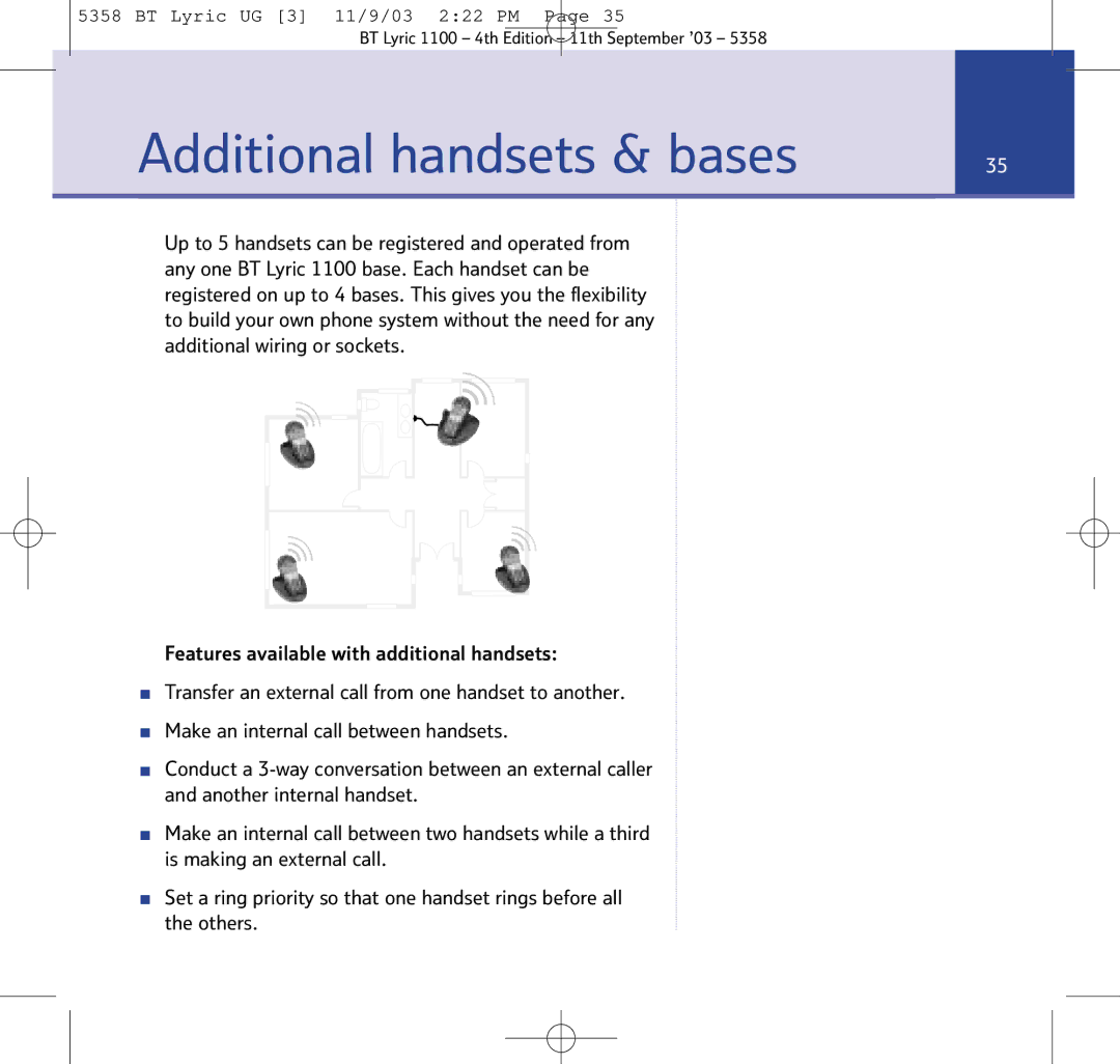 BT LYRIC 1100, LYRIC 1100 TWIN, BT Lyric 1100 manual Additional handsets & bases 