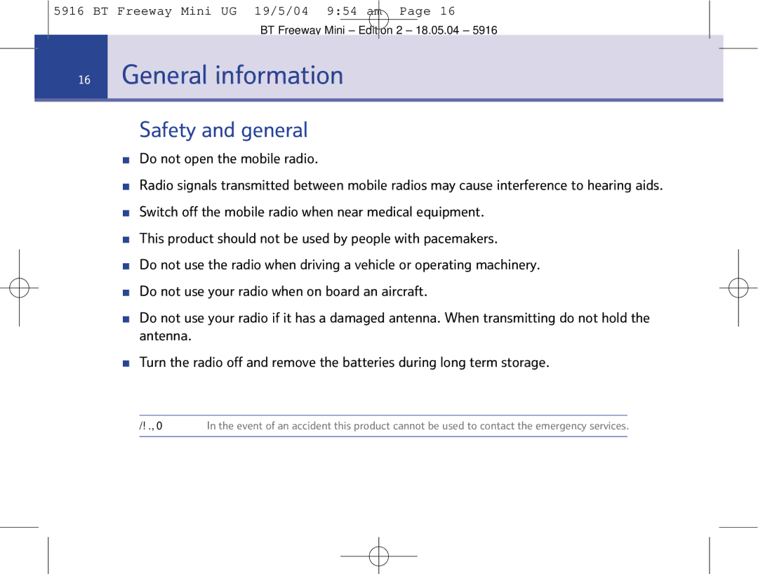 BT Mobile Radio manual General information, Safety and general 