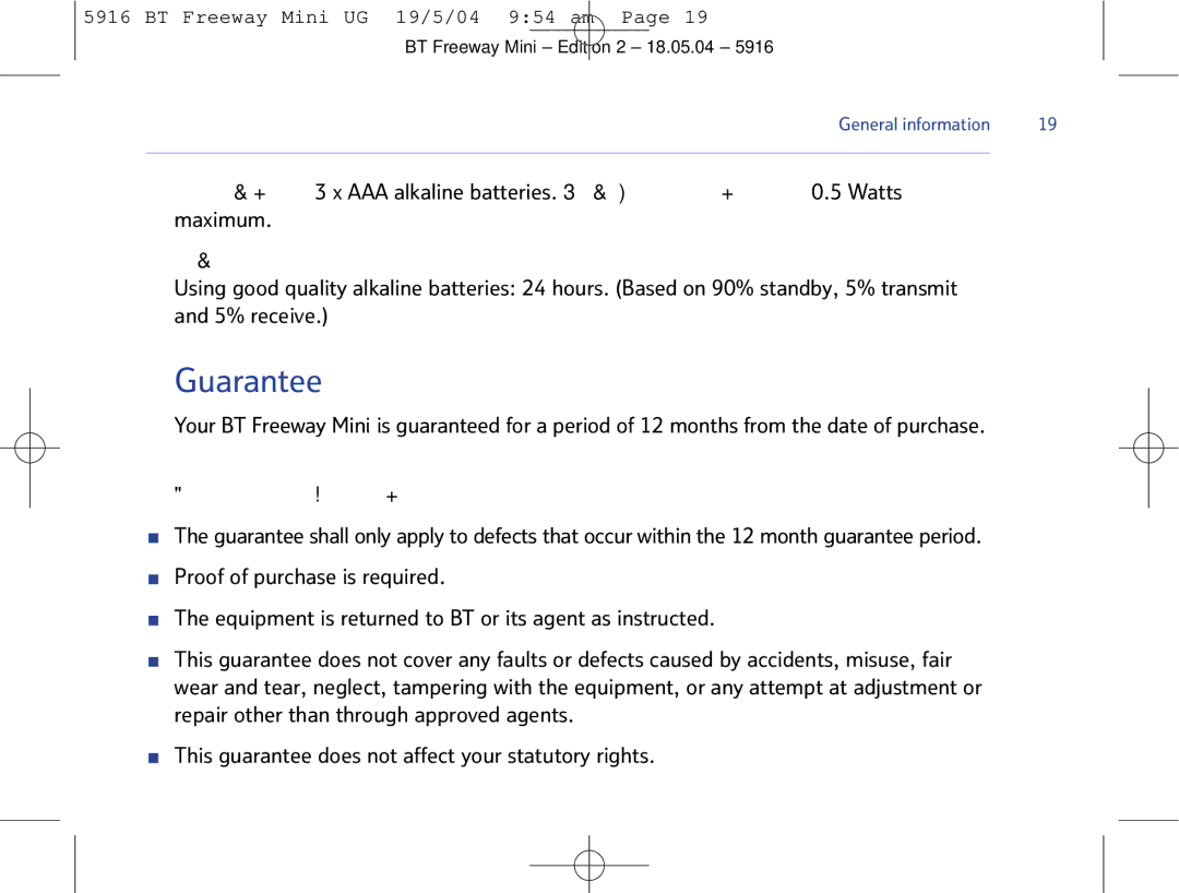 BT Mobile Radio manual Guarantee 