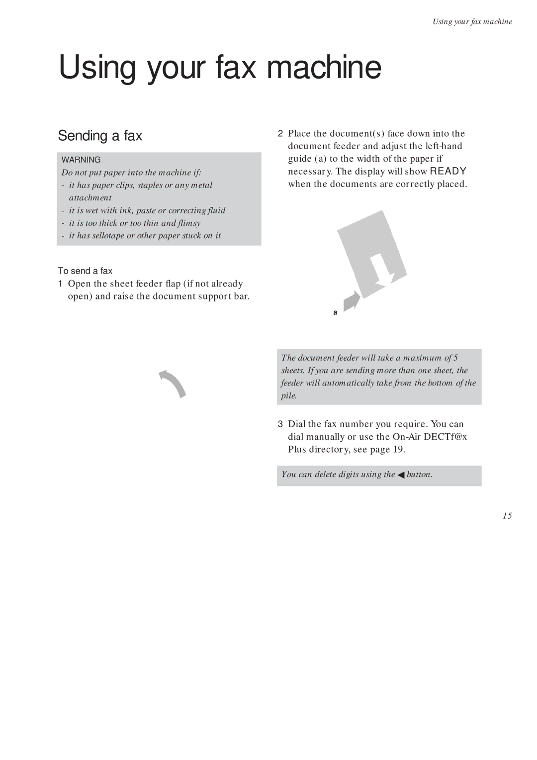 BT On-Air DECTf@x Plus F@x machine and digital telephone system manual Using your fax machine, Sending a fax 