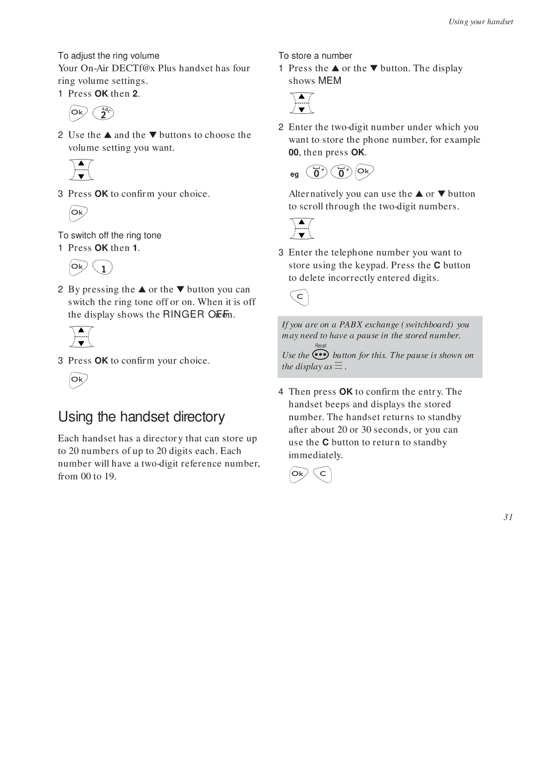 BT On-Air DECTf@x Plus F@x machine and digital telephone system manual Using the handset directory 