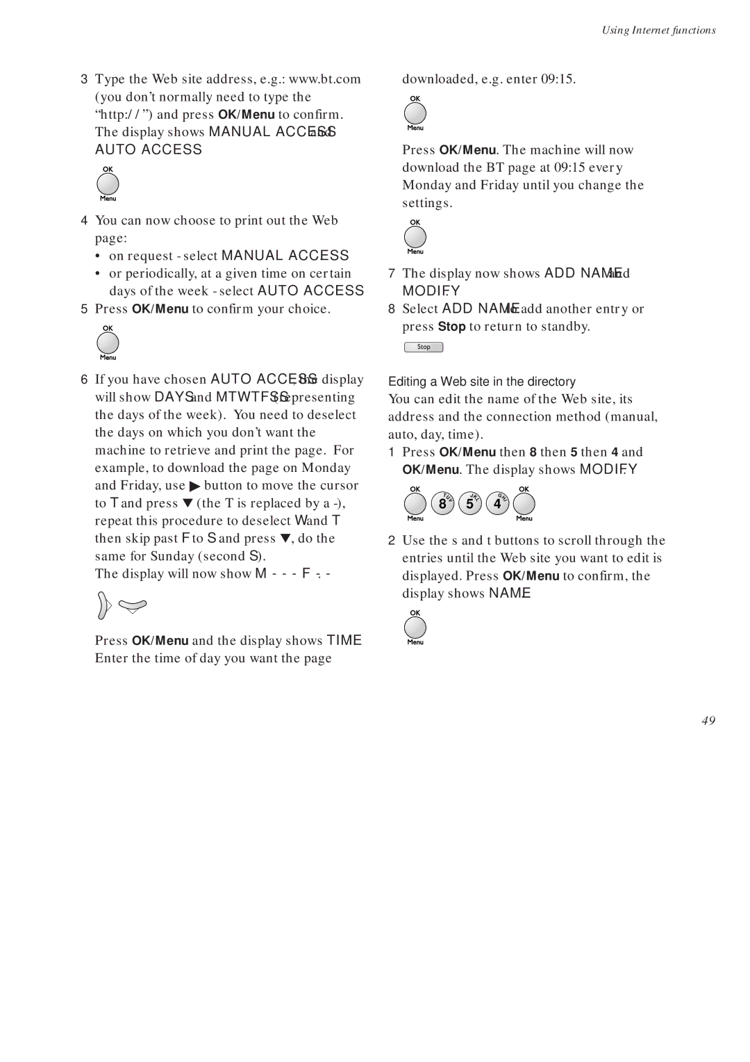 BT On-Air DECTf@x Plus F@x machine and digital telephone system manual Auto Access, Modify 