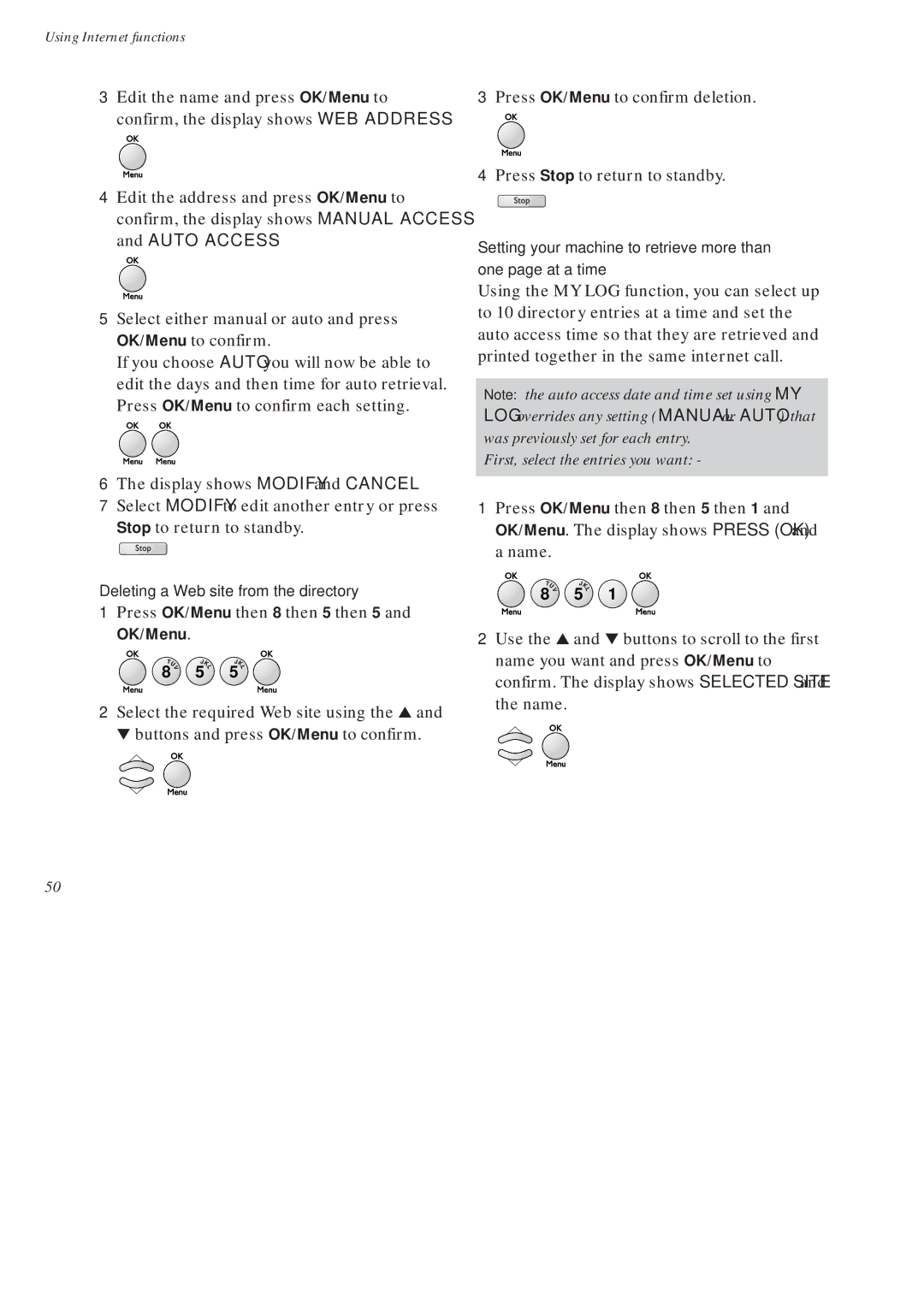 BT On-Air DECTf@x Plus F@x machine and digital telephone system manual Press OK/Menu then 8 then 5 then 5 