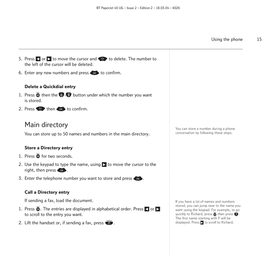 BT PaperJet 40 manual Main directory 