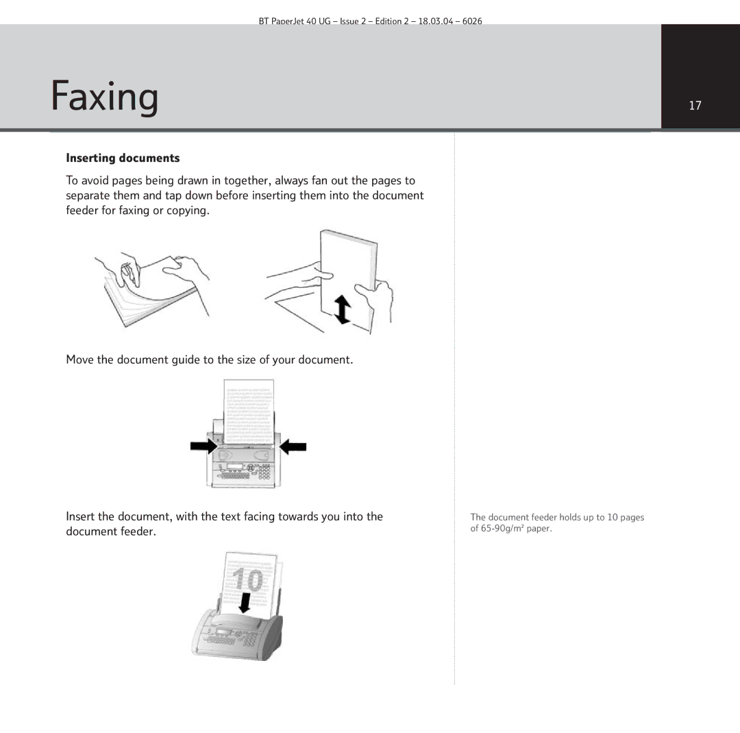 BT PaperJet 40 manual Faxing17 