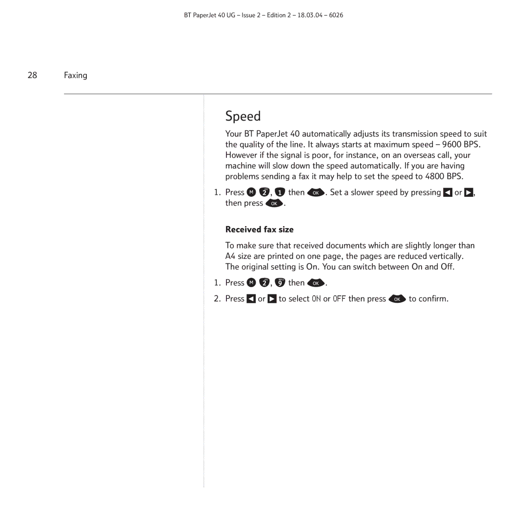 BT PaperJet 40 manual Speed 