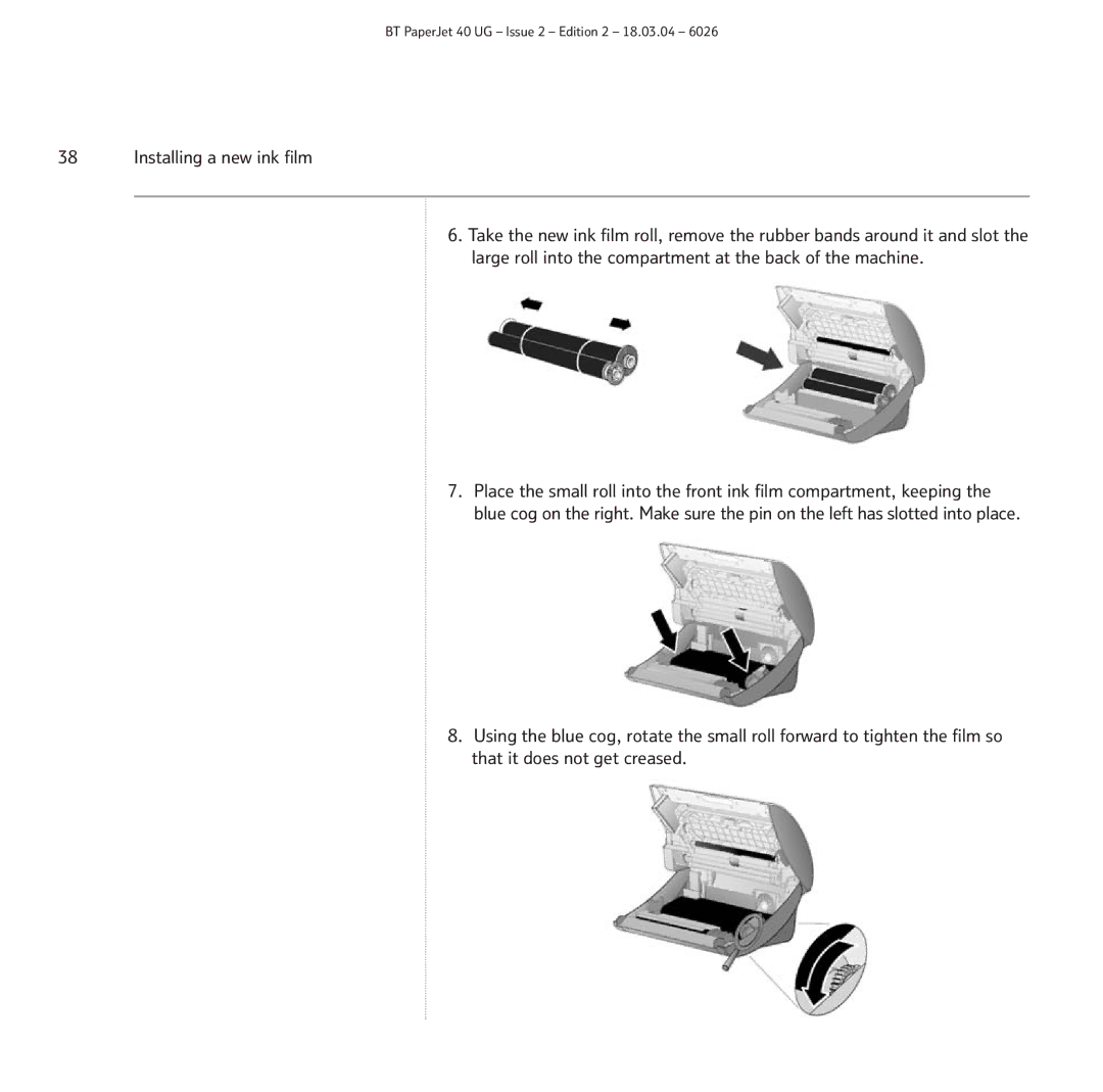 BT PaperJet 40 manual Installing a new ink film 