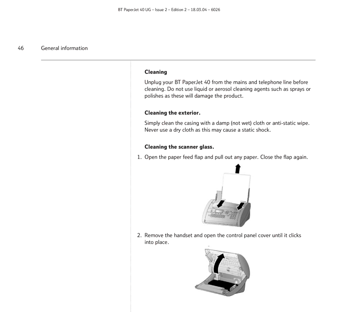 BT PaperJet 40 manual General information Cleaning 