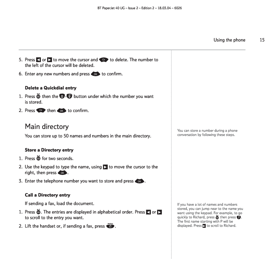 BT PaperJet 40 manual Main directory 