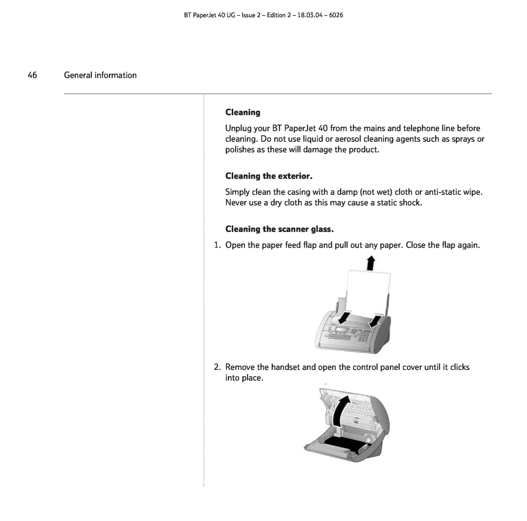 BT PaperJet 40 manual General information Cleaning 