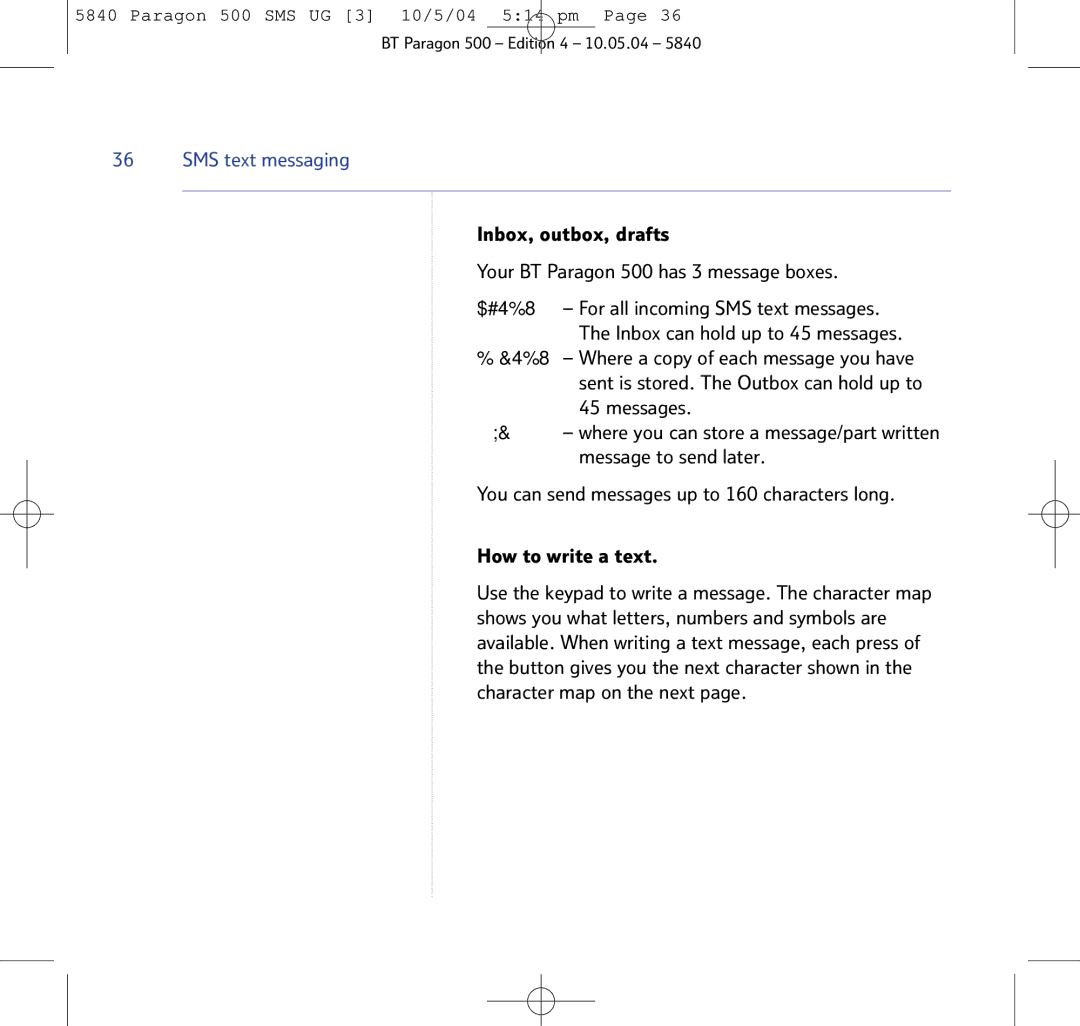 BT PARAGON 500 manual SMS text messaging 