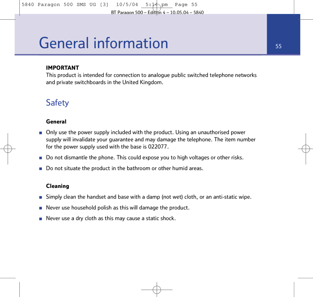 BT PARAGON 500 manual General information, Safety 