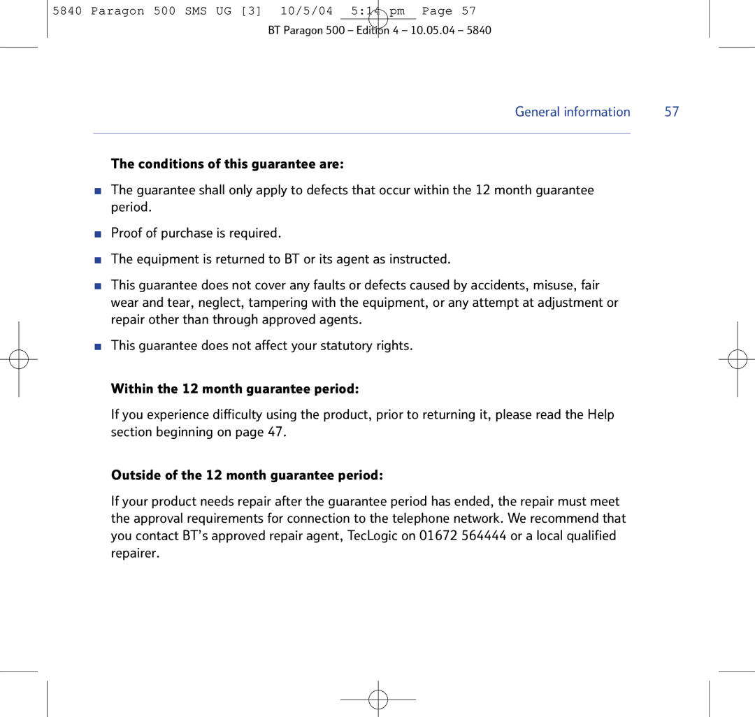 BT PARAGON 500 manual General information 