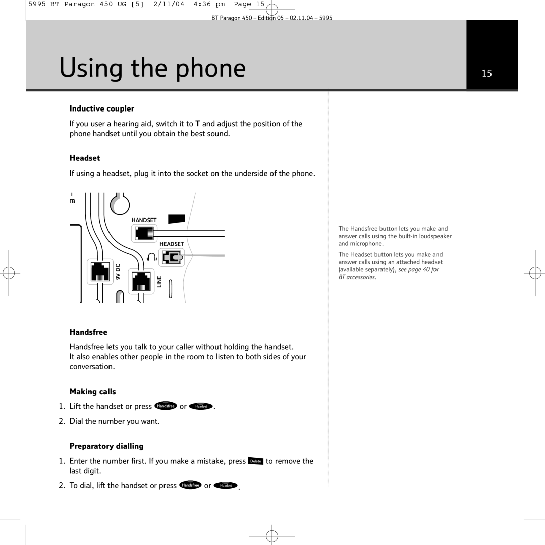 BT PARAGON450 manual Inductive coupler, Headset 