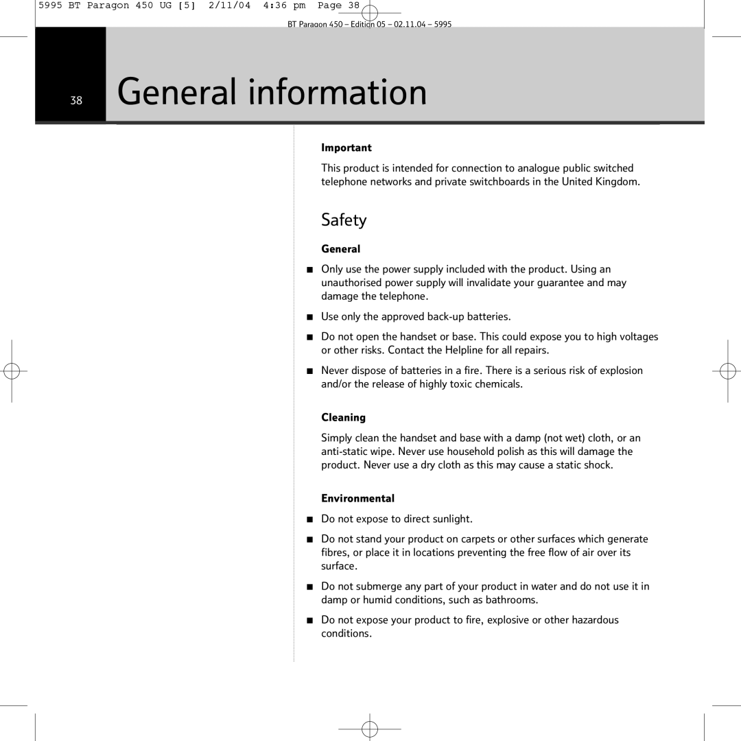 BT PARAGON450 manual General information, Safety 