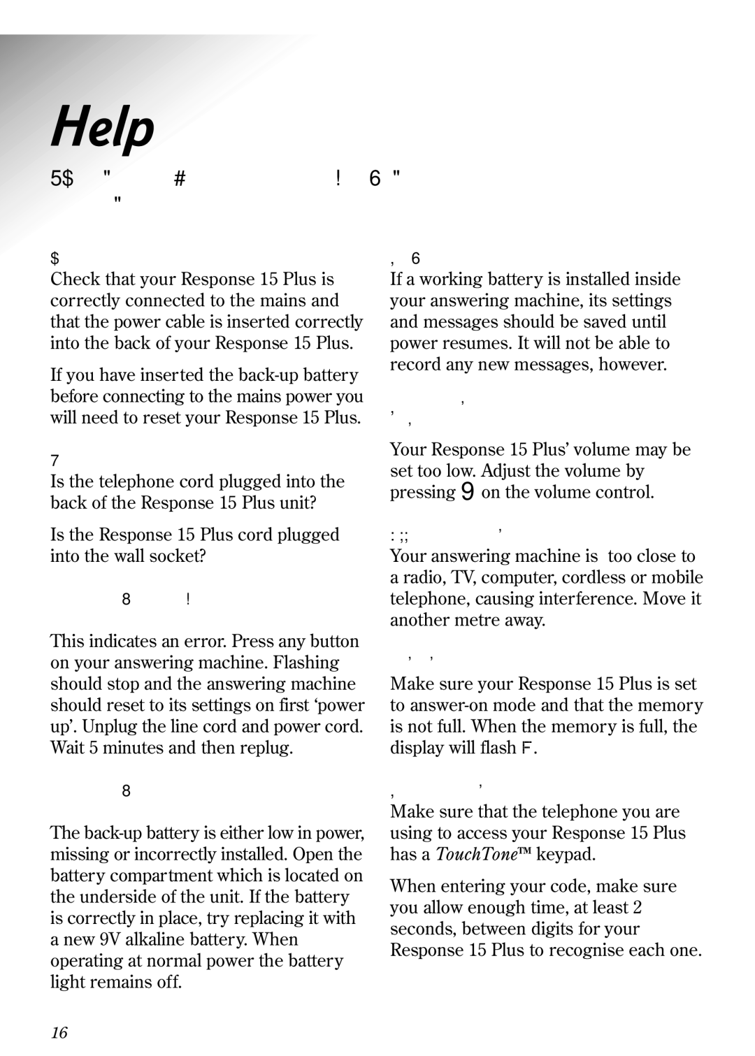 BT Response 15+ manual Help 