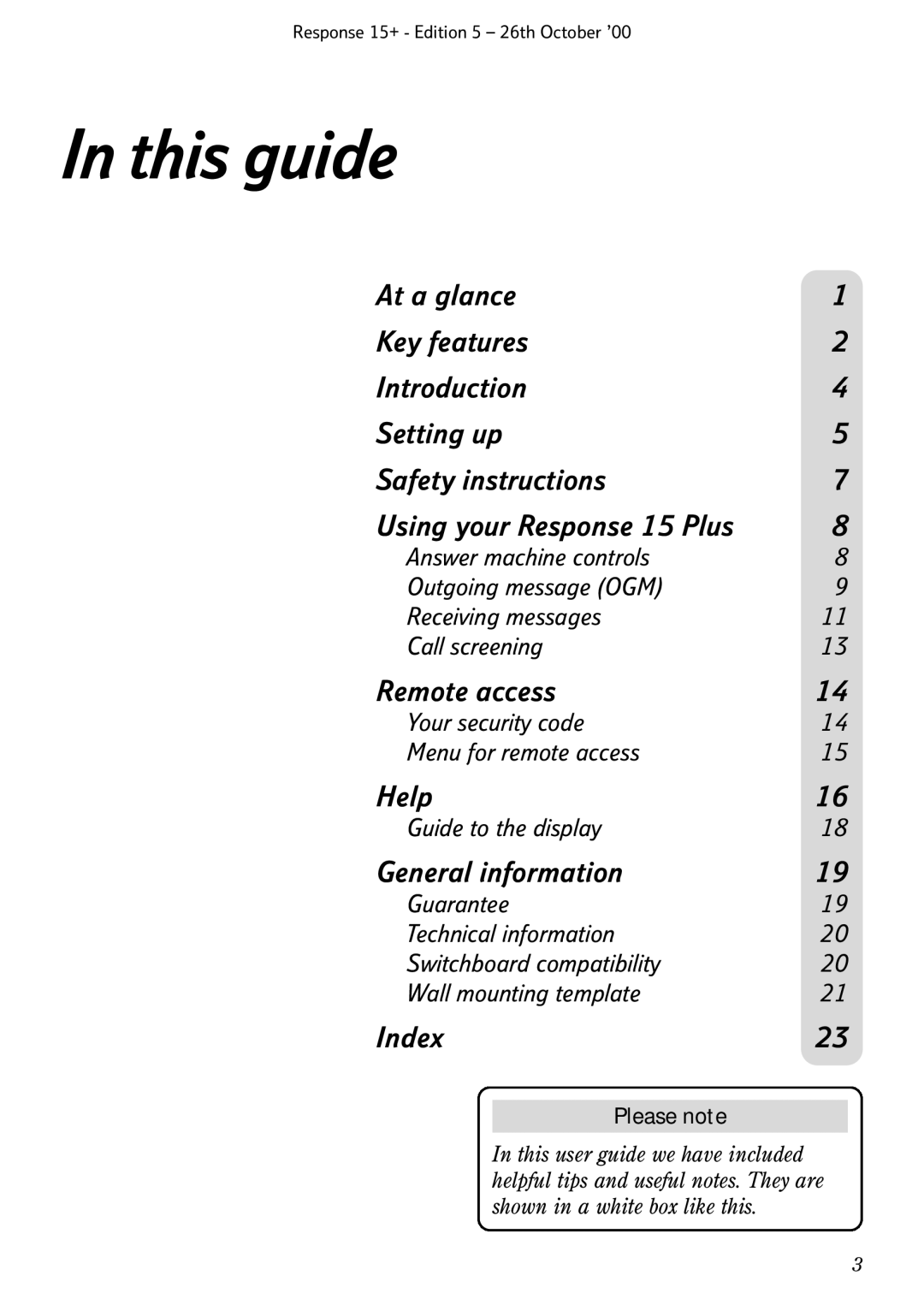 BT Response 15+ manual This guide, Please note 