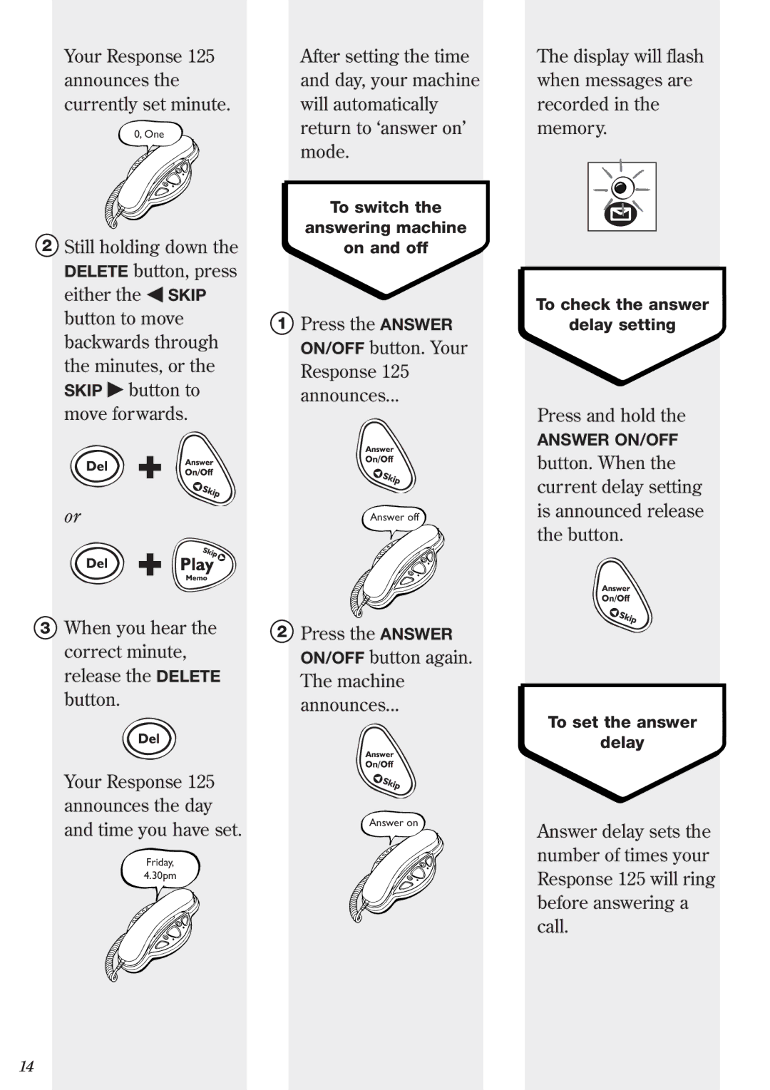 BT Response Phone manual Your Response 125 announces the currently set minute 