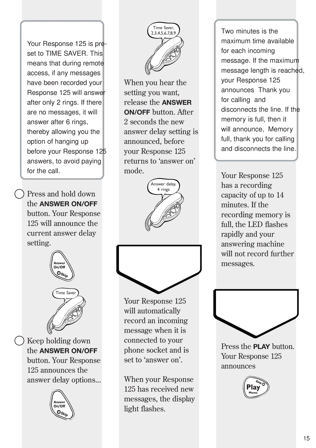 BT Response Phone manual Press the Play button. Your Response 125 announces 