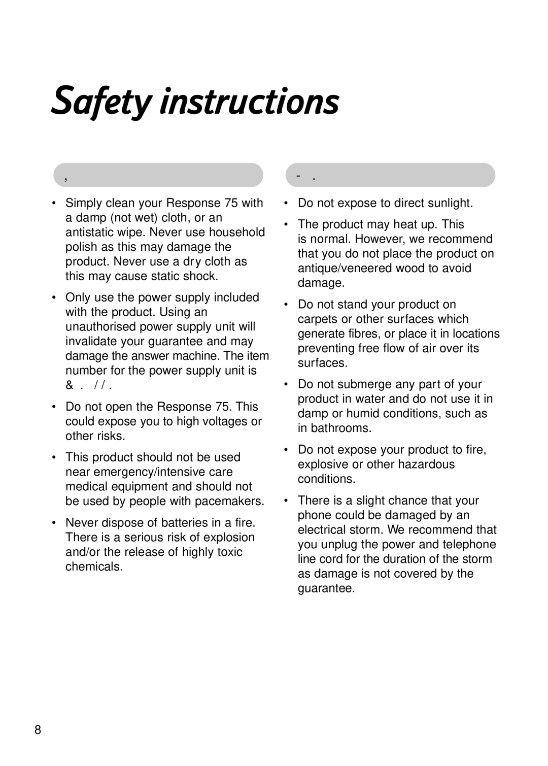 BT RESPONSE75 manual Safety instructions, General Environmental 