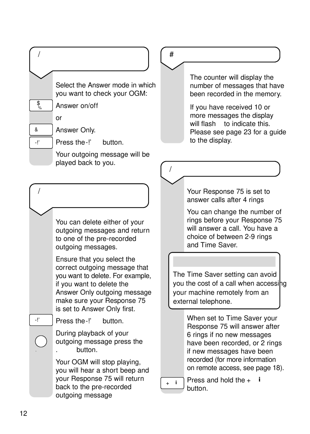 BT RESPONSE75 manual To check your outgoing, Message, To delete your outgoing message, To set the answer delay 