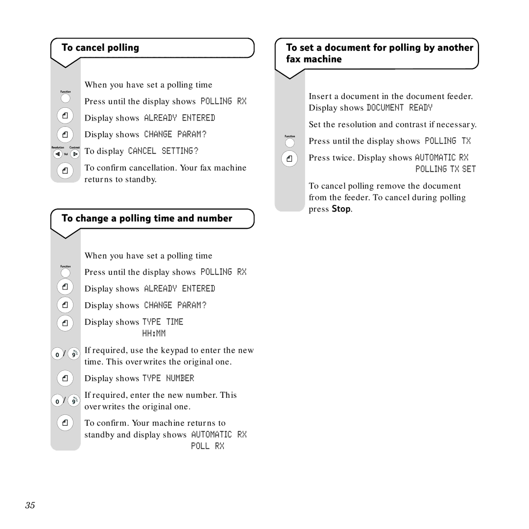 BT PaperJet 55E, Scanner manual To cancel polling, To change a polling time and number, To display Cancel SETTING?, Poll RX 