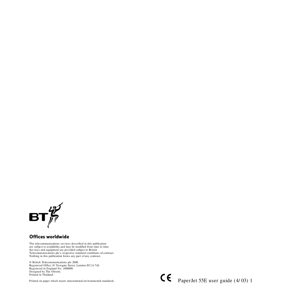 BT Scanner, Copier manual PaperJet 55E user guide 4/03 