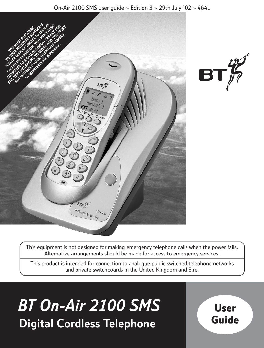 BT manual BT On-Air 2100 SMS, On-Air 2100 SMS user guide ~ Edition 3 ~ 29th July ’02 ~ 