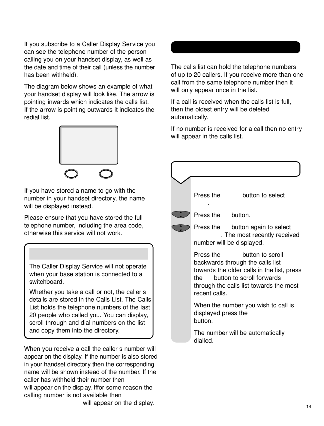 BT SMS manual Calls list, To enter the calls list 