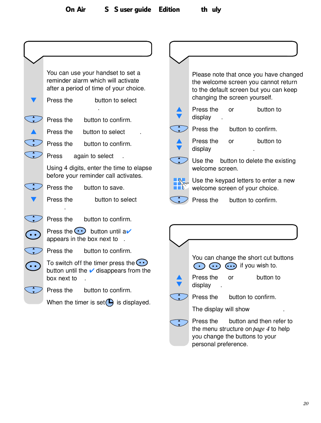 BT SMS manual Program buttons 