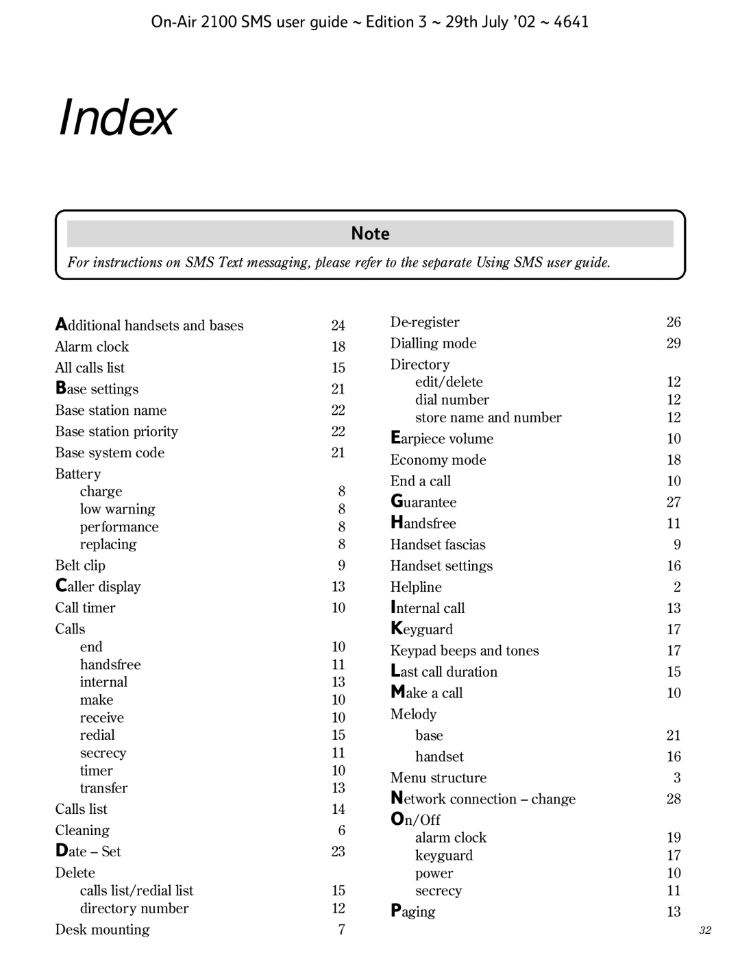 BT SMS manual Index 