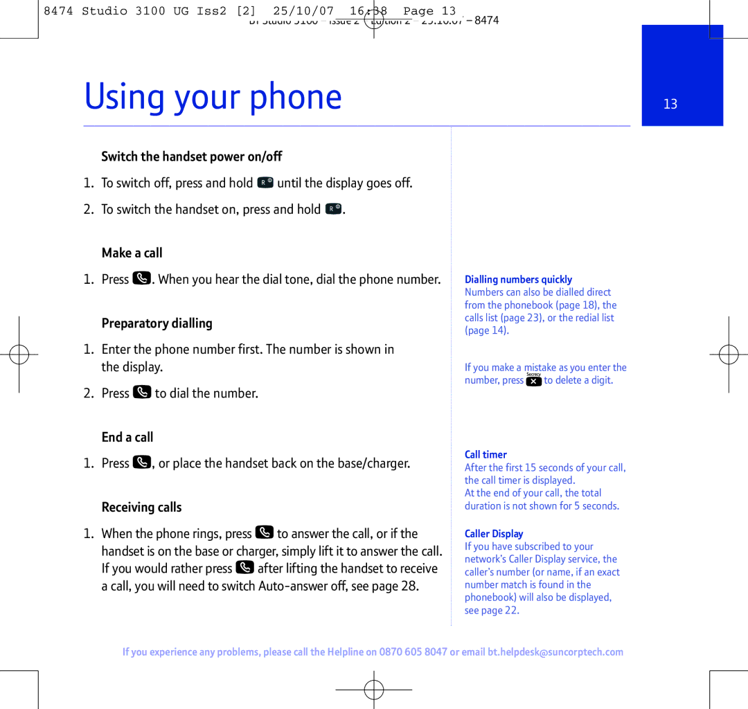 BT Studio 3100 manual Using your phone 