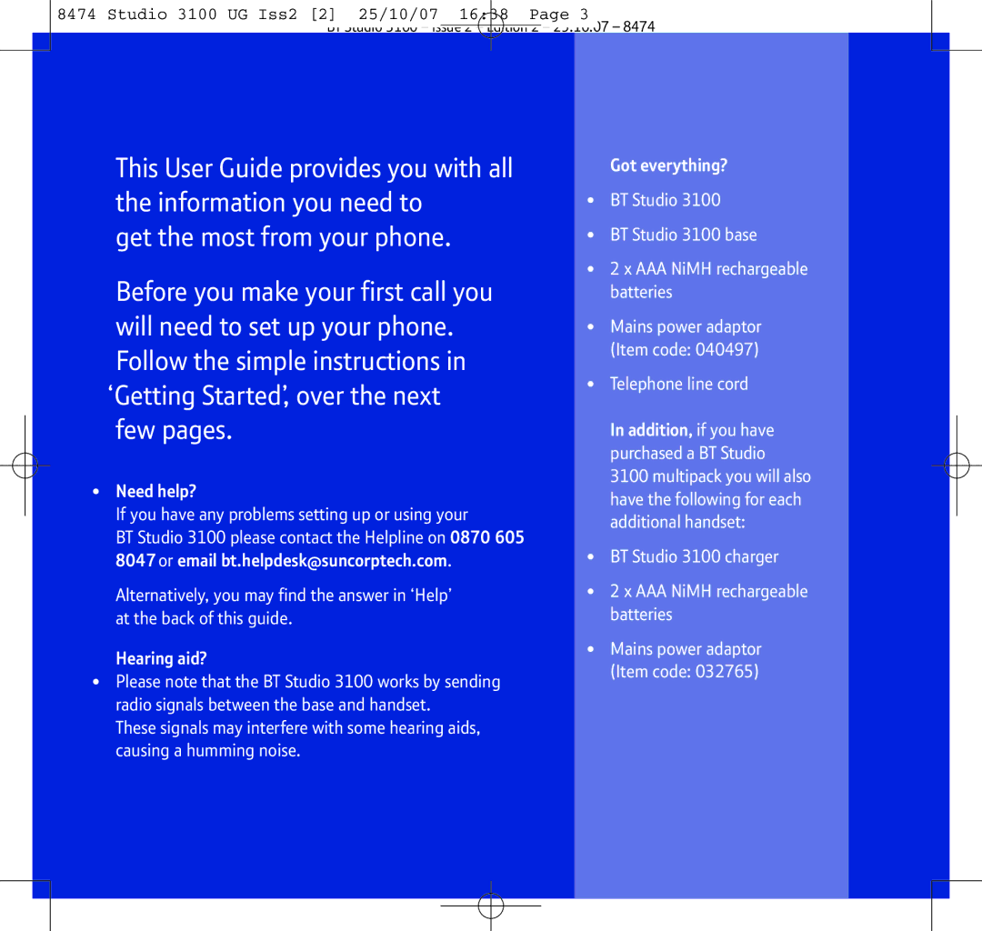 BT Studio 3100 manual Need help? 
