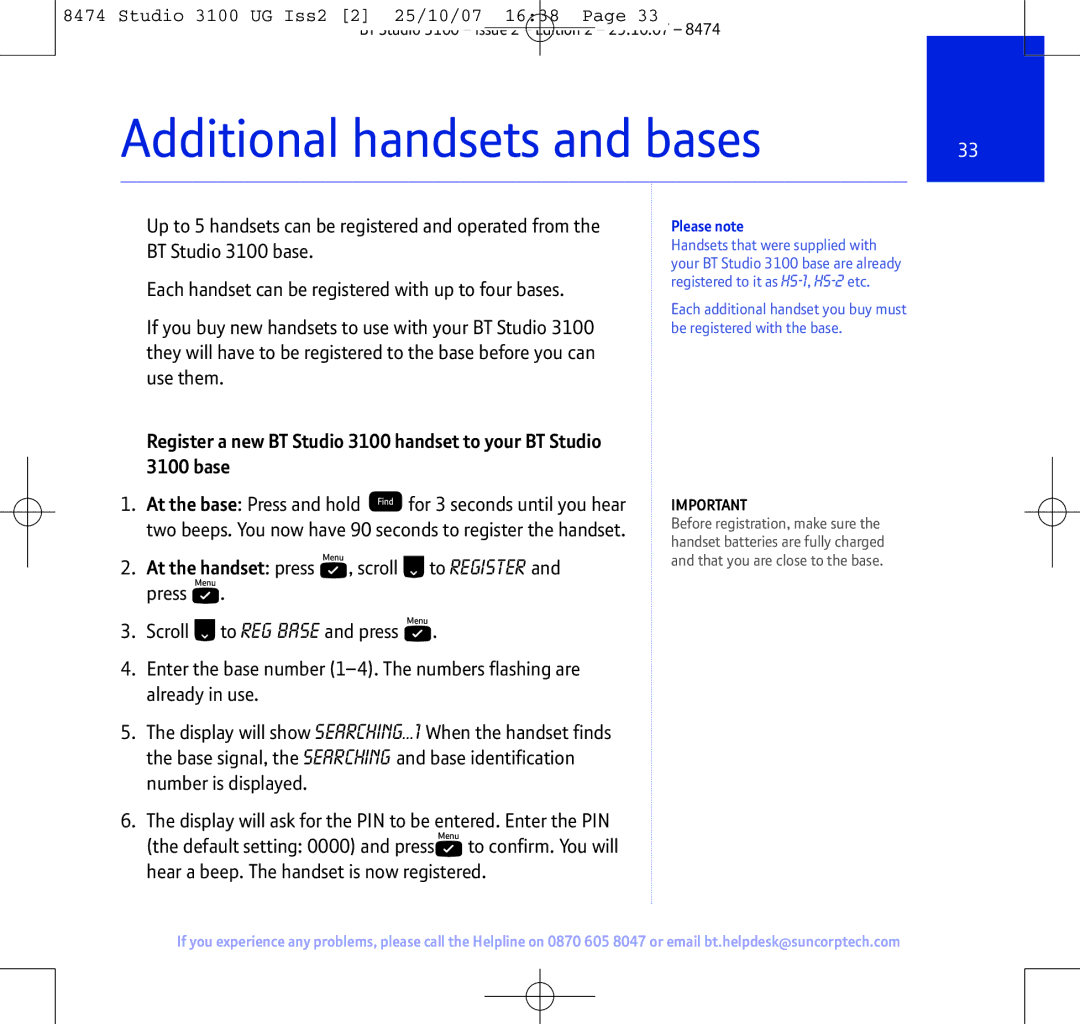 BT Studio 3100 manual Additional handsets and bases, Please note 